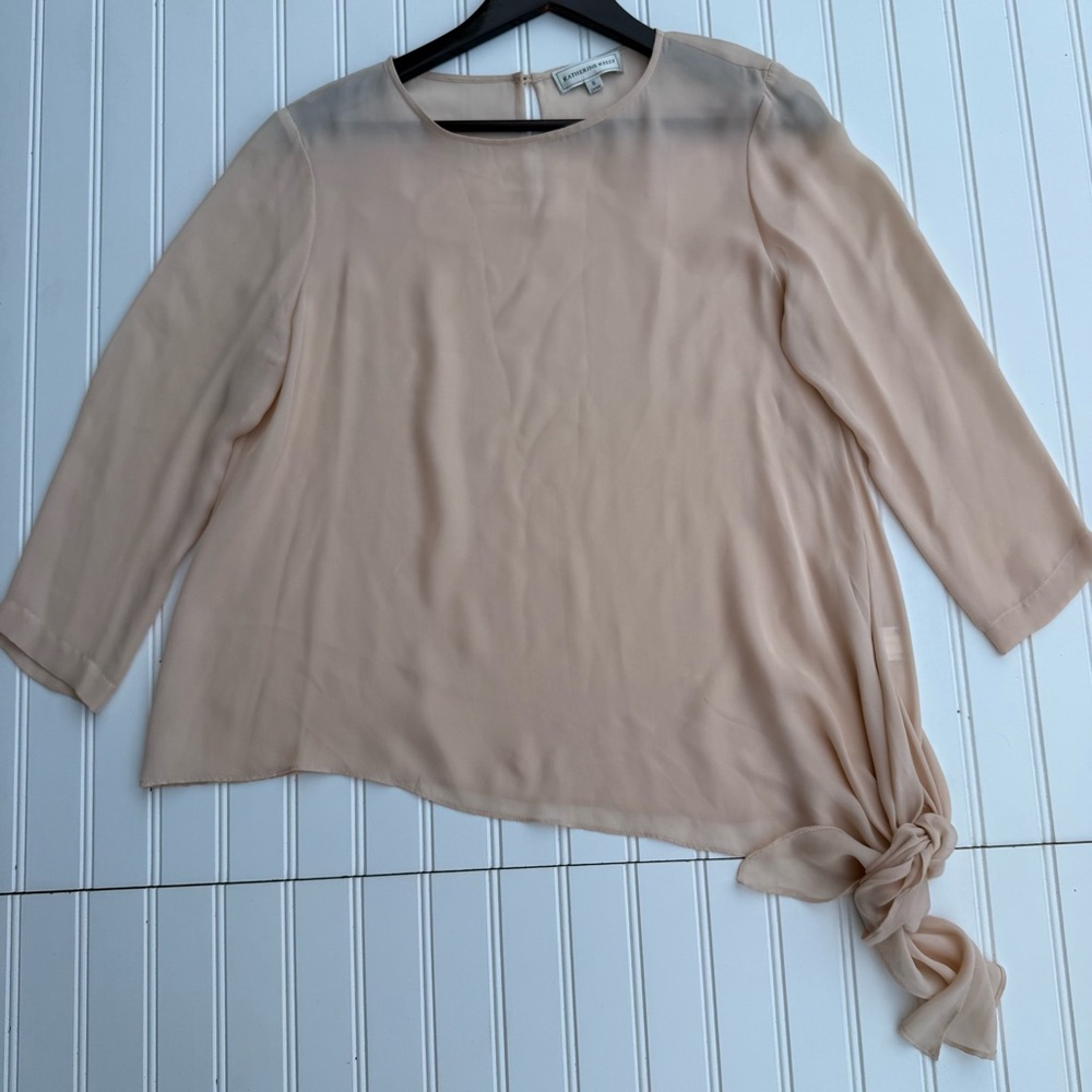 Tan Relaxed Asymmetrical 3/4 Sleeve Blouse